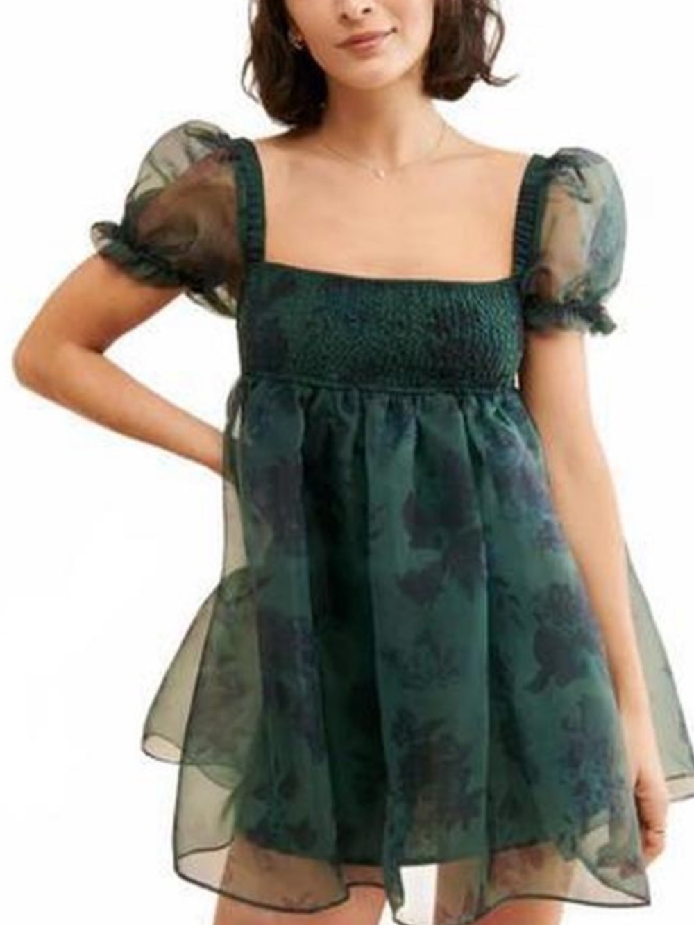 WeWoreWhat Organza Puff Sleeve Mini Dress